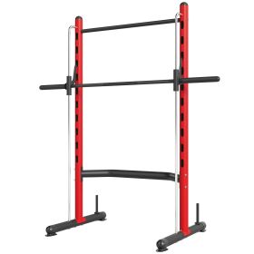 Squat Rack with Pull Up Bar and Barbell Bar Adjustable Bench Press Multi-Function Weight Lifting Half Rack, Red