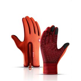 Winter Gloves Touch Screen Riding Motorcycle Sliding Waterproof Sports Gloves With Fleece (Option: Orange-XL)