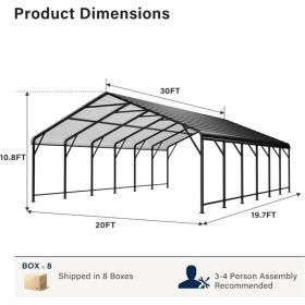 Galvanized Steel Carport, Outdoor Carport Full-Size Metal Carport Kit, 12' X 20' X 10.9', Charcoal (Option: Charcoal)