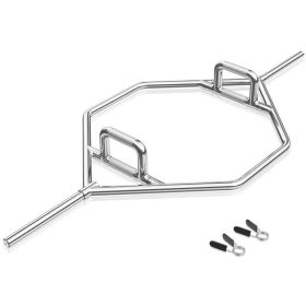 Standard Hex Trap Bar with 2 Spring Collars and Foldable Handle (Color: Silver)