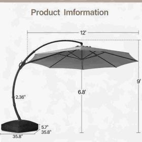Cantilever Patio Umbrella 12ft Offset Cantilever Patio Umbrella With Base Included Large Round Aluminum Outdoor Umbrella 360 Rotation Infinite Ti (Option: Gray)
